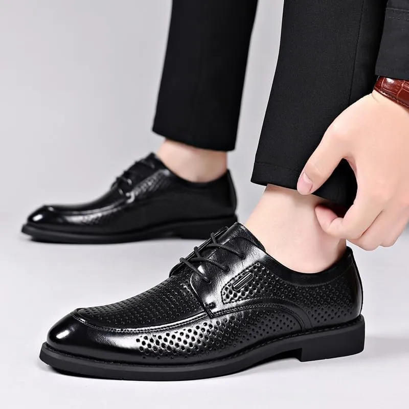 Men Breathable Hollow Casual Shoes Genuine Leather Style Male Lace-up Comfortable Shoe Loafers Men's Shoes Casual Slip on Simple Driving Shoes