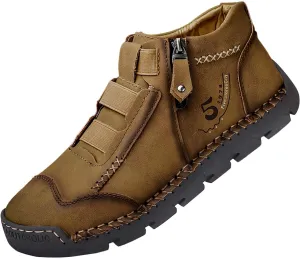 Men's British Large Casual Leather Foreign Trade Zipper Sports Shoes Sneaker Rack for Men (Yellow, 8)