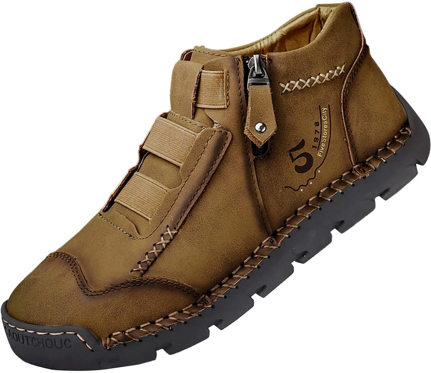 Men's British Large Casual Leather Foreign Trade Zipper Sports Shoes Sneaker Rack for Men (Yellow, 8)