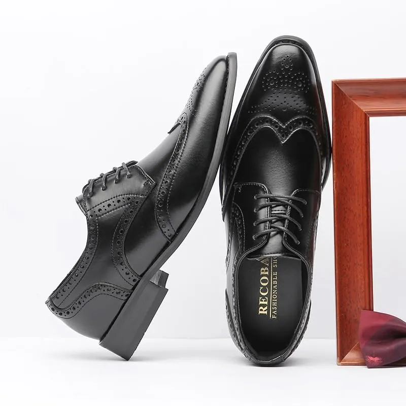 Men's Brogue Oxfords Shoes Men's Genuine Leather Lace Up Oxfords Comfort Wide Round Toe Non-Slip Dress Shoes Breathable Sport Outdoor Footwear
