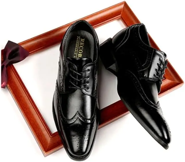 Men's Brogue Oxfords Shoes Men's Genuine Leather Lace Up Oxfords Comfort Wide Round Toe Non-Slip Dress Shoes Breathable Sport Outdoor Footwear
