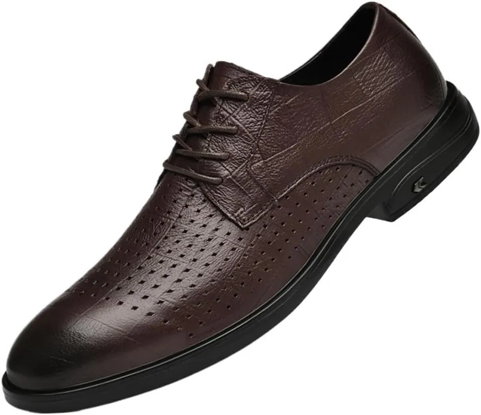 Men's Business Casual Oxford Shoes Breathable Hollow Office Formal Oxford Shoes Comfortable Lace-Up Oxford Dress Shoes