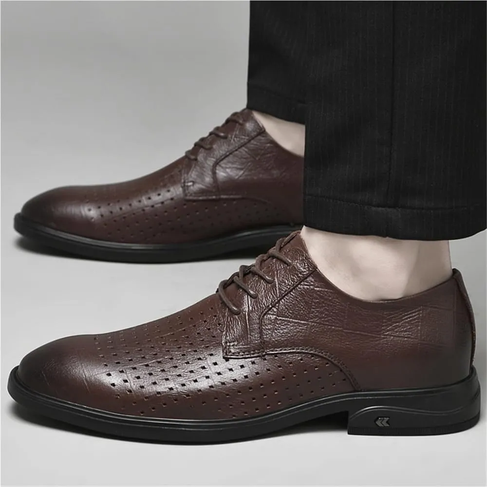 Men's Business Casual Oxford Shoes Breathable Hollow Office Formal Oxford Shoes Comfortable Lace-Up Oxford Dress Shoes