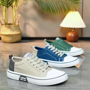 Men's Canvas Sneakers Breathable Low-Top Lace-Up Shoes with Non-Slip Sole Casual Fashion Shoes for Men