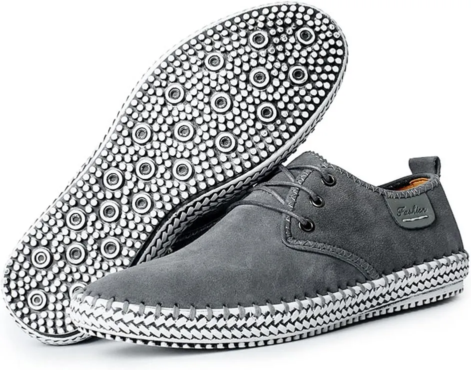 Men's Casual Suede Leather Oxford Shoes Lace Up Sneaker Breathable Round Toe Walking Shoes Flat Hand-Sewn Dress Shoes for Men