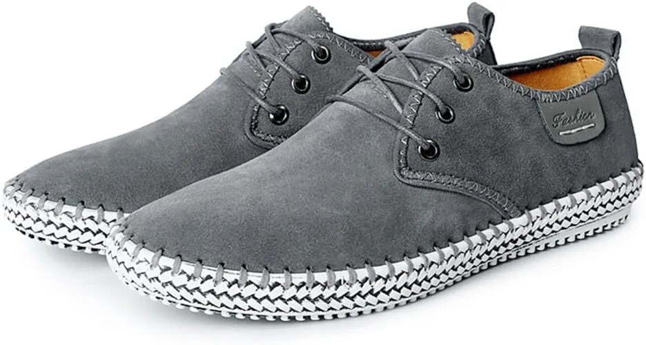 Men's Casual Suede Leather Oxford Shoes Lace Up Sneaker Breathable Round Toe Walking Shoes Flat Hand-Sewn Dress Shoes for Men