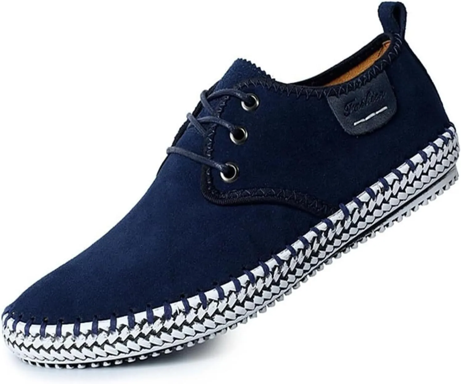 Men's Casual Suede Leather Oxford Shoes Lace Up Sneaker Breathable Round Toe Walking Shoes Flat Hand-Sewn Dress Shoes for Men