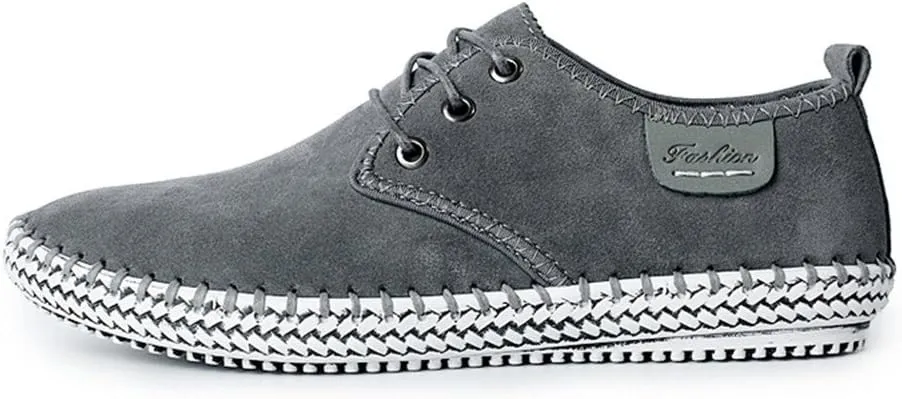 Men's Casual Suede Leather Oxford Shoes Lace Up Sneaker Breathable Round Toe Walking Shoes Flat Hand-Sewn Dress Shoes for Men