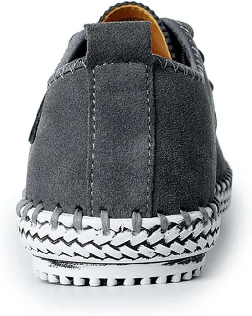 Men's Casual Suede Leather Oxford Shoes Lace Up Sneaker Breathable Round Toe Walking Shoes Flat Hand-Sewn Dress Shoes for Men