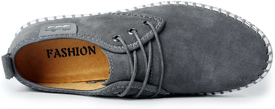 Men's Casual Suede Leather Oxford Shoes Lace Up Sneaker Breathable Round Toe Walking Shoes Flat Hand-Sewn Dress Shoes for Men