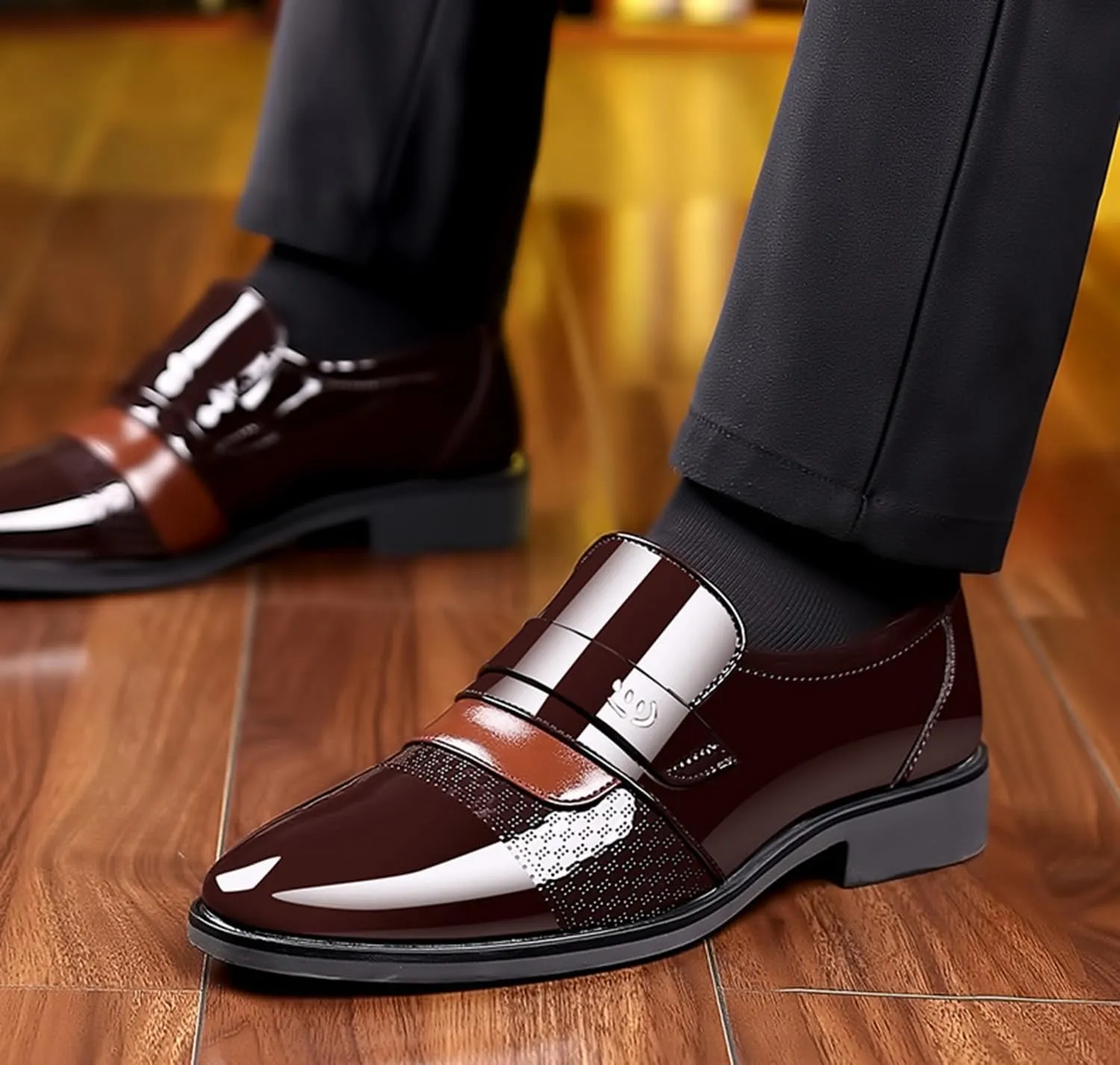 Men's Dress Loafers Shoes Patent Leather Comfy Breathable Driving Shoes Moccasins Oxford Business Shoes for Men