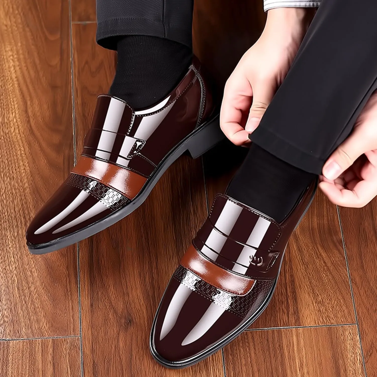 Men's Dress Loafers Shoes Patent Leather Comfy Breathable Driving Shoes Moccasins Oxford Business Shoes for Men
