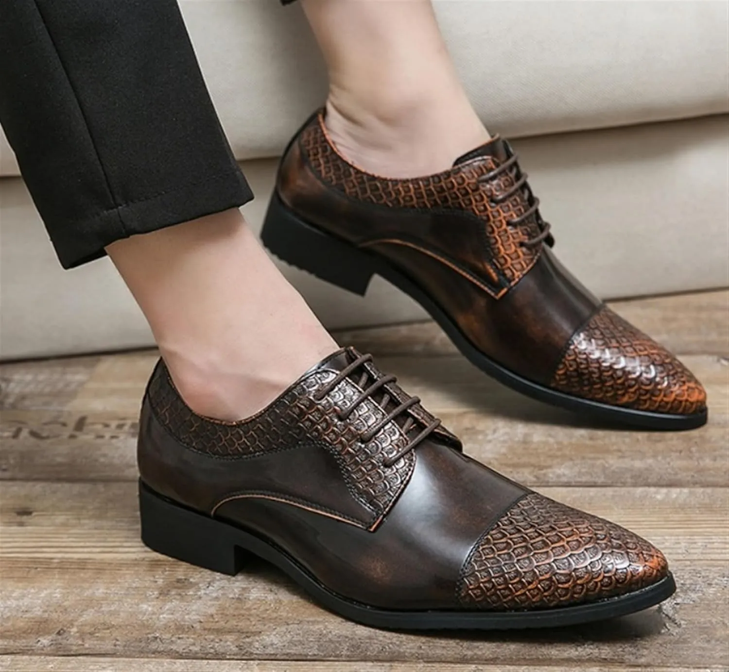 Men's Fashion Oxford Shoes Retro Cap Toe Breathable Comfort Leather Derby Shoes Lace Up Business Casual Shoes for Men