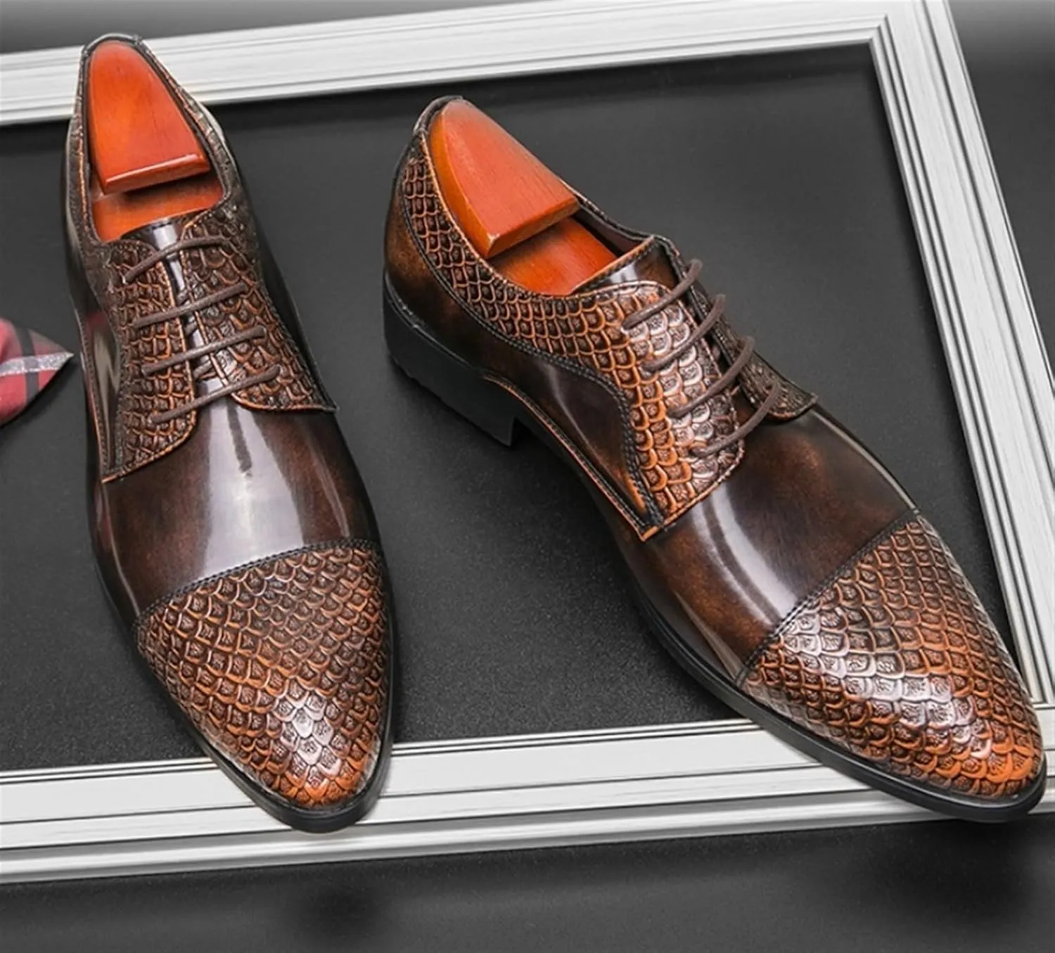 Men's Fashion Oxford Shoes Retro Cap Toe Breathable Comfort Leather Derby Shoes Lace Up Business Casual Shoes for Men