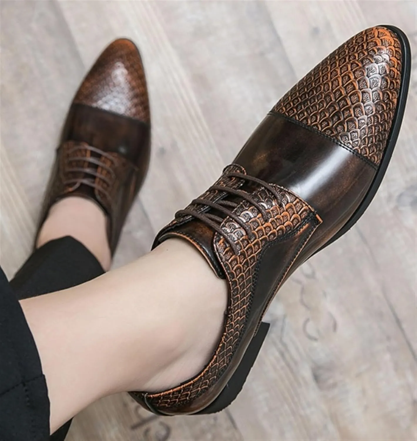 Men's Fashion Oxford Shoes Retro Cap Toe Breathable Comfort Leather Derby Shoes Lace Up Business Casual Shoes for Men