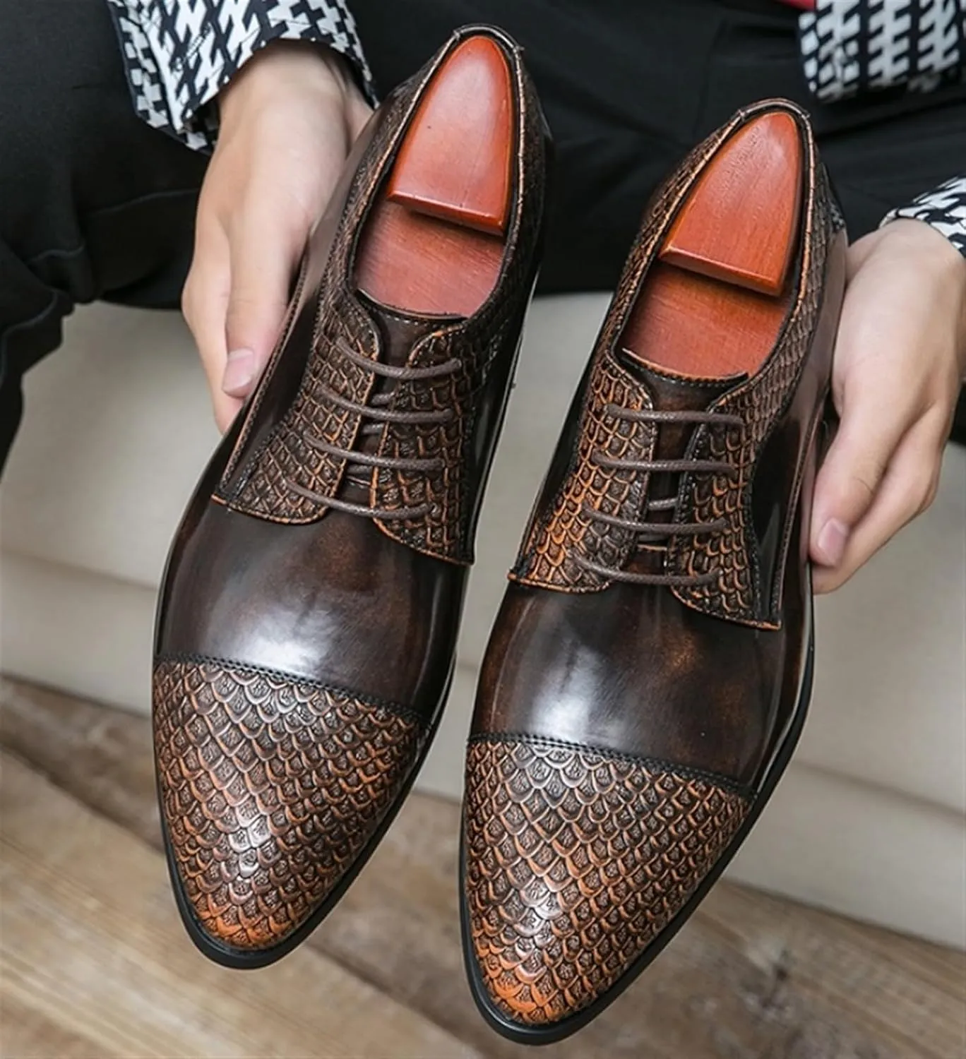 Men's Fashion Oxford Shoes Retro Cap Toe Breathable Comfort Leather Derby Shoes Lace Up Business Casual Shoes for Men