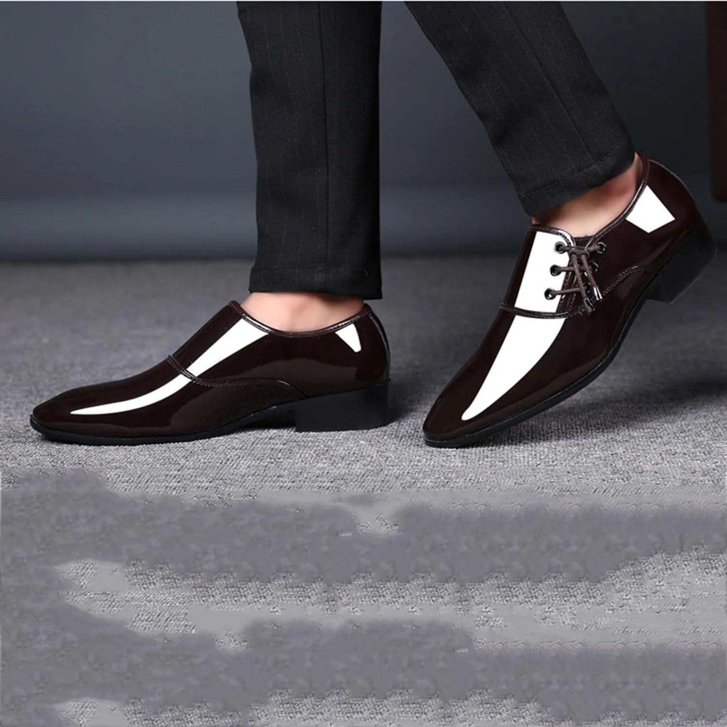 Mens Formal Oxfords Lace-up Faux Patent Leather Shoes for Men Classic Business Wedding Suit Tuxedo Dress Shoes