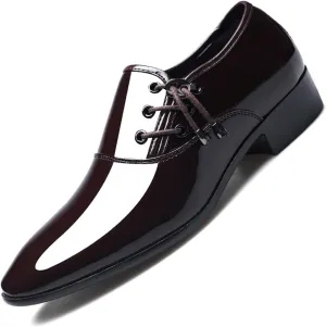 Mens Formal Oxfords Lace-up Faux Patent Leather Shoes for Men Classic Business Wedding Suit Tuxedo Dress Shoes