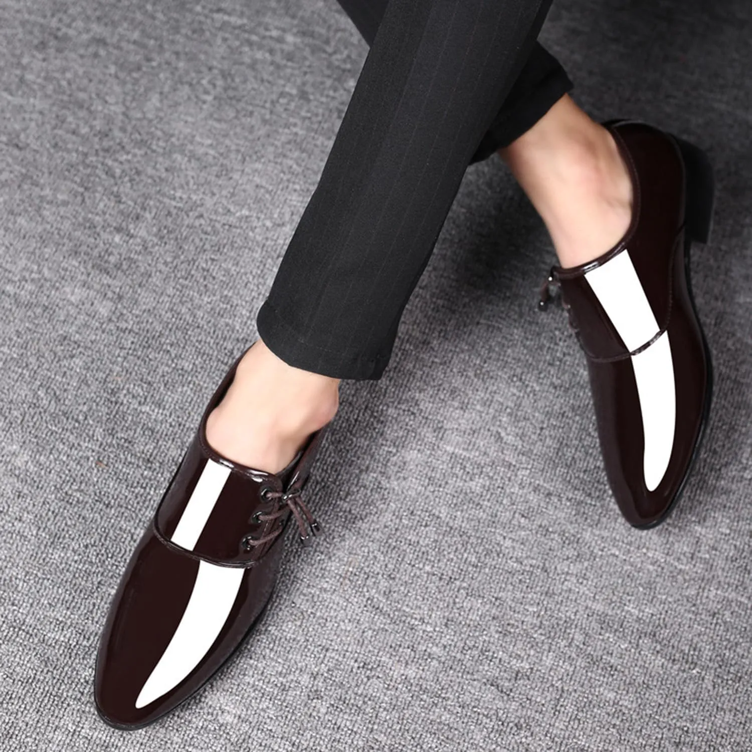 Mens Formal Oxfords Lace-up Faux Patent Leather Shoes for Men Classic Business Wedding Suit Tuxedo Dress Shoes