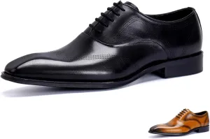 Men's Genuine Leather Carved Brogue Oxfords Shoes Fashion Classic Lace Up Low Top Dress Shoes Handcrafted Business Formal Derby Shoes