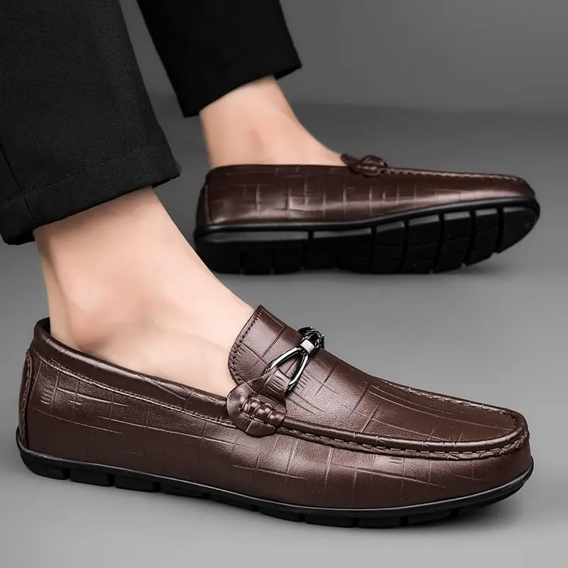 Men's Genuine Leather Slip-On Oxfords Mens Comfort Wide Round Toe Non-Slip Dress Shoes
