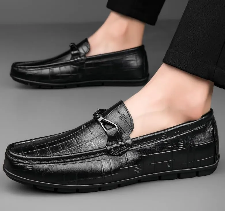 Men's Genuine Leather Slip-On Oxfords Mens Comfort Wide Round Toe Non-Slip Dress Shoes