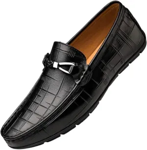 Men's Genuine Leather Slip-On Oxfords Mens Comfort Wide Round Toe Non-Slip Dress Shoes