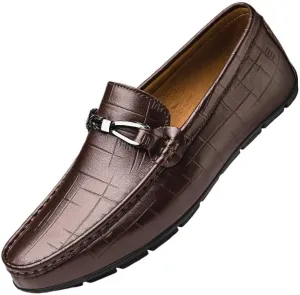 Men's Genuine Leather Slip-On Oxfords Mens Comfort Wide Round Toe Non-Slip Dress Shoes