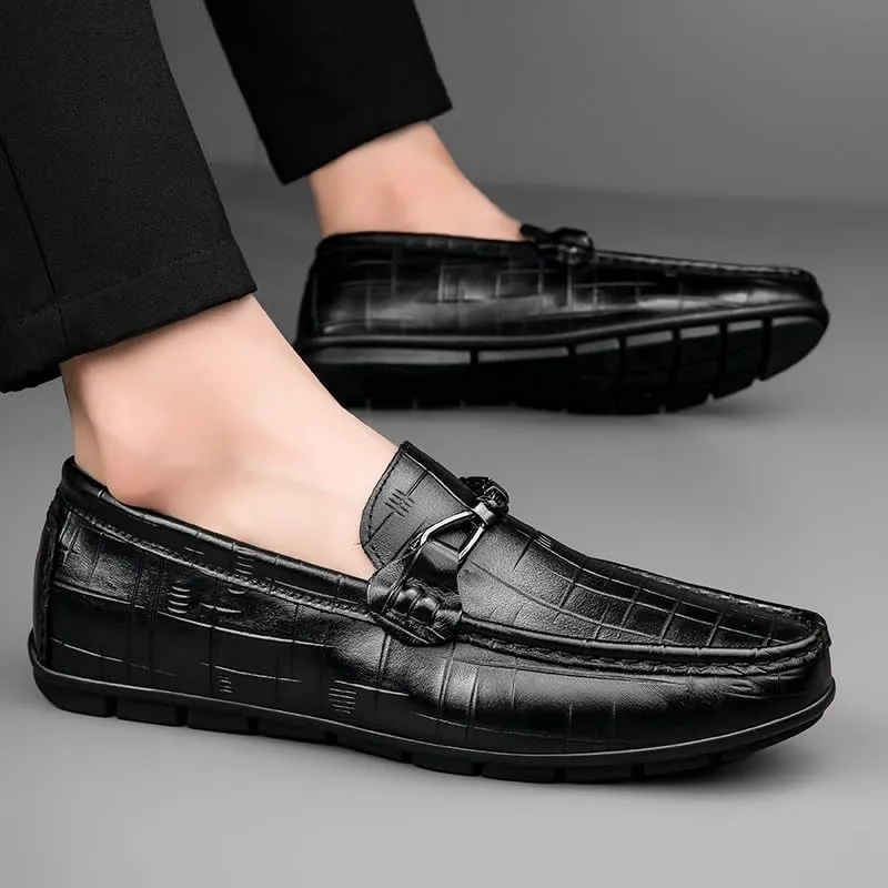 Men's Genuine Leather Slip-On Oxfords Mens Comfort Wide Round Toe Non-Slip Dress Shoes