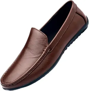 Mens Loafers Leather Solid Color Driving Loafers Comfortable Flat Heel Anti-Slip Classic Slip-ons