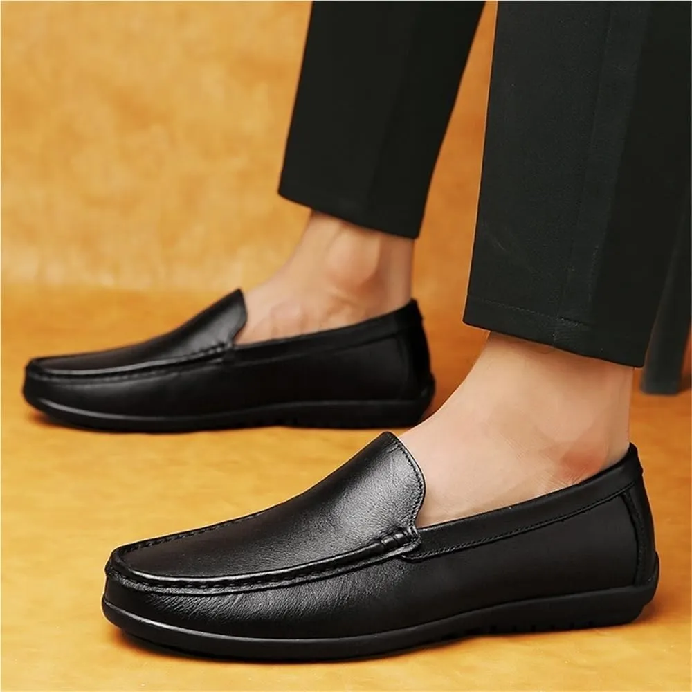 Mens Loafers Leather Solid Color Driving Loafers Comfortable Flat Heel Anti-Slip Classic Slip-ons
