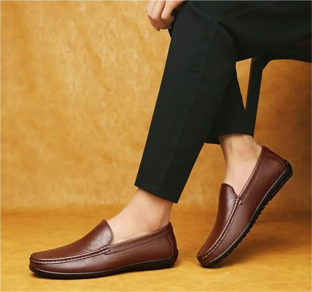 Mens Loafers Leather Solid Color Driving Loafers Comfortable Flat Heel Anti-Slip Classic Slip-ons