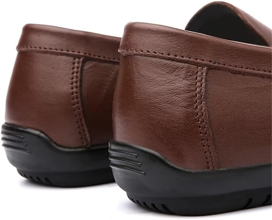 Mens Loafers Leather Solid Color Driving Loafers Comfortable Flat Heel Anti-Slip Classic Slip-ons