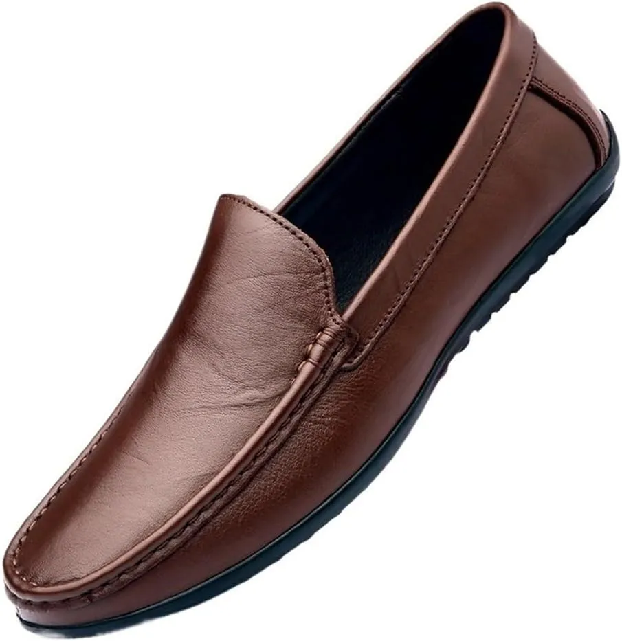 Mens Loafers Leather Solid Color Driving Loafers Comfortable Flat Heel Anti-Slip Classic Slip-ons