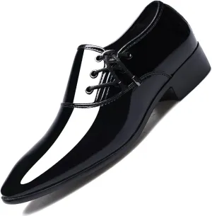 Mens Loafers Shiny Patent Leather Shoes Fashion Lace-ups Formal Business Wedding Dress Shoes Comfort Driving Shoes