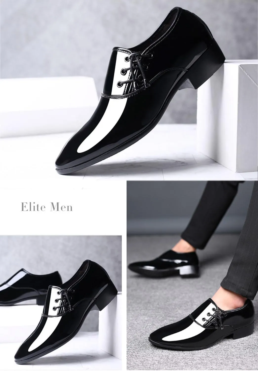 Mens Loafers Shiny Patent Leather Shoes Fashion Lace-ups Formal Business Wedding Dress Shoes Comfort Driving Shoes