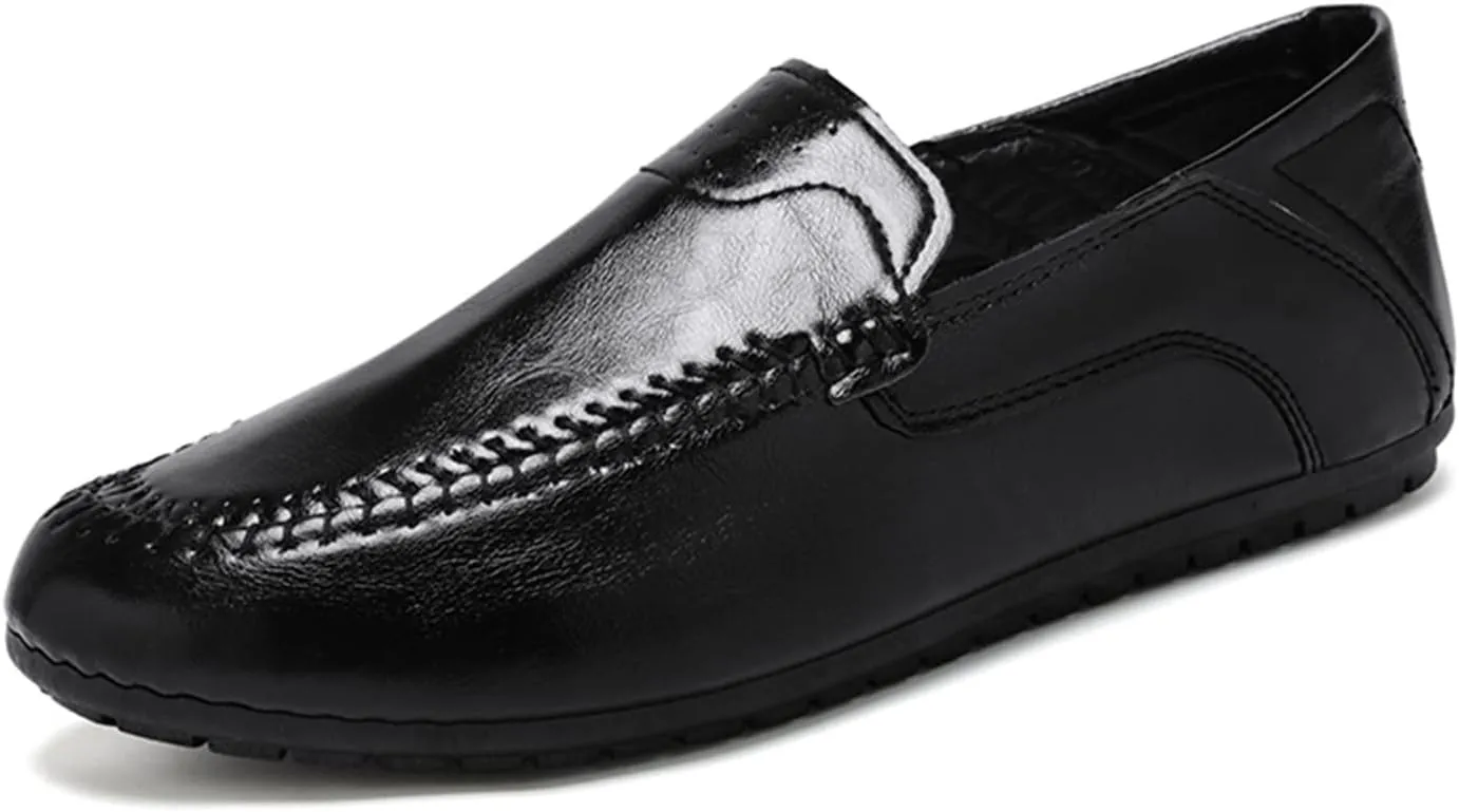 Mens Loafers Shoe PU Stitching Details Round Toe Comfortable Lightweight Anti-Slip Prom Slip-ons