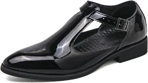 Men's Patent Leather Cutout Low Heel Business Dress Shoes Comfortable Breathable Closed Toe Buckle Slip-On Formal Oxfords Fashion Modern Wedding Office Work Tuxedo Derby Shoes