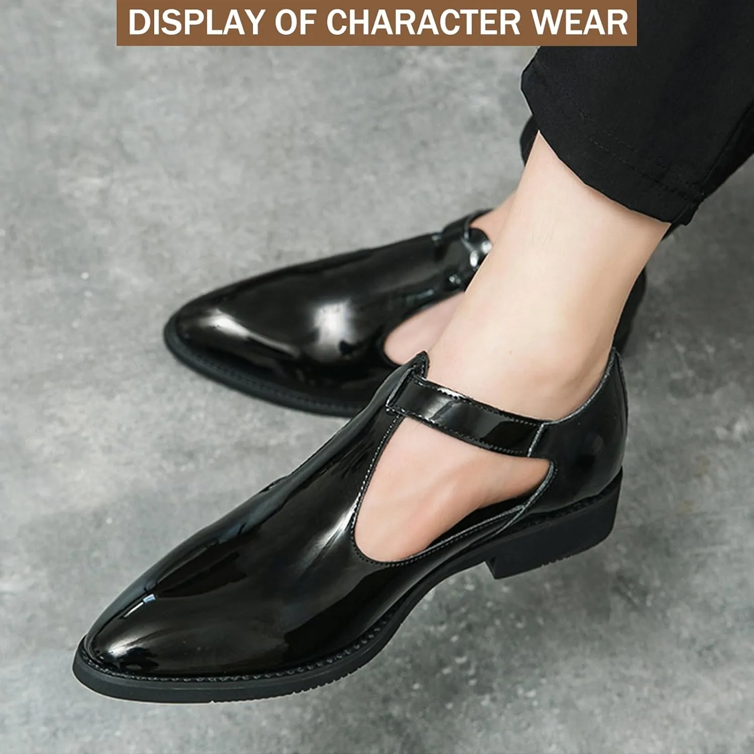 Men's Patent Leather Cutout Low Heel Business Dress Shoes Comfortable Breathable Closed Toe Buckle Slip-On Formal Oxfords Fashion Modern Wedding Office Work Tuxedo Derby Shoes