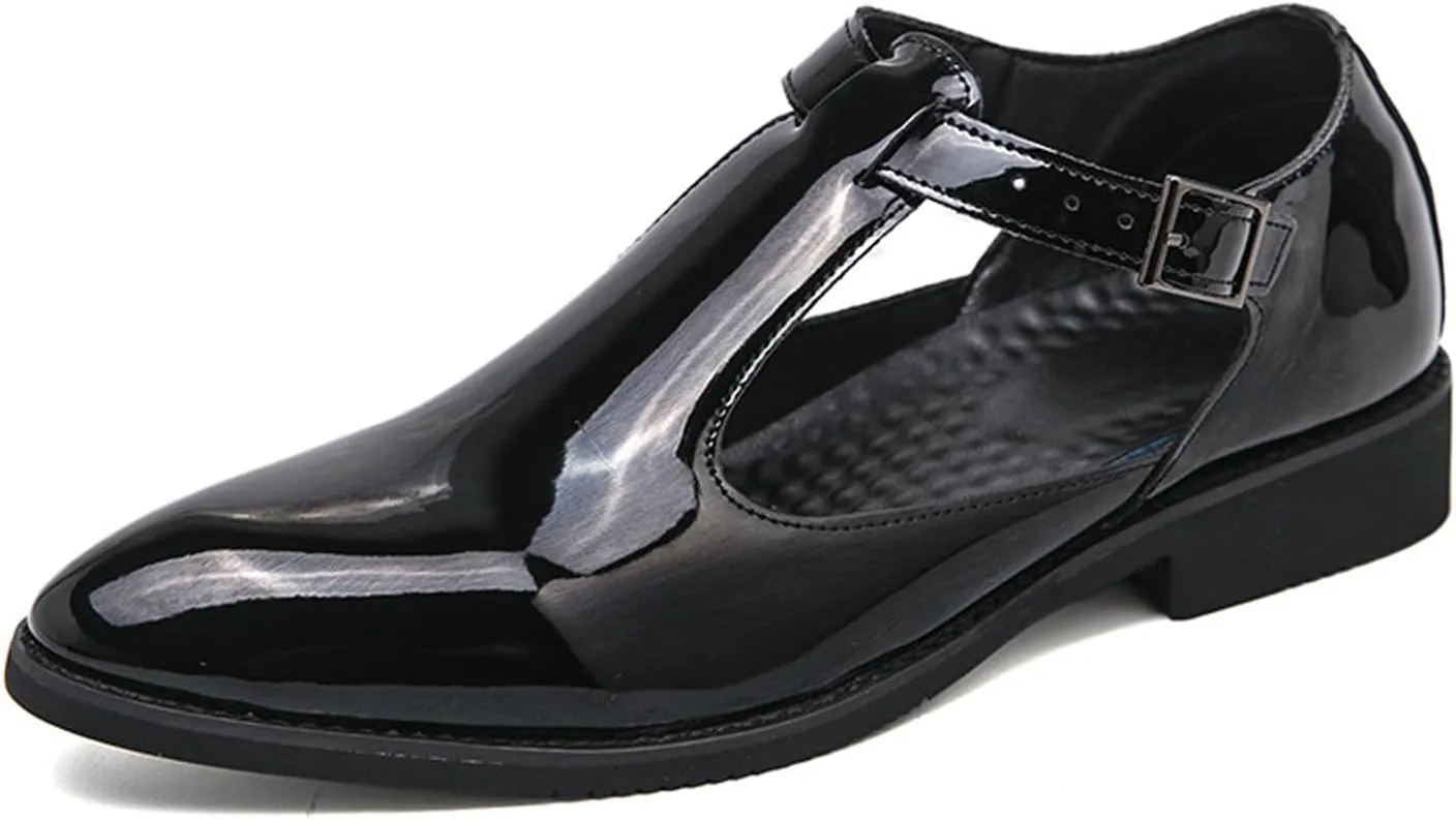 Men's Patent Leather Cutout Low Heel Business Dress Shoes Comfortable Breathable Closed Toe Buckle Slip-On Formal Oxfords Fashion Modern Wedding Office Work Tuxedo Derby Shoes