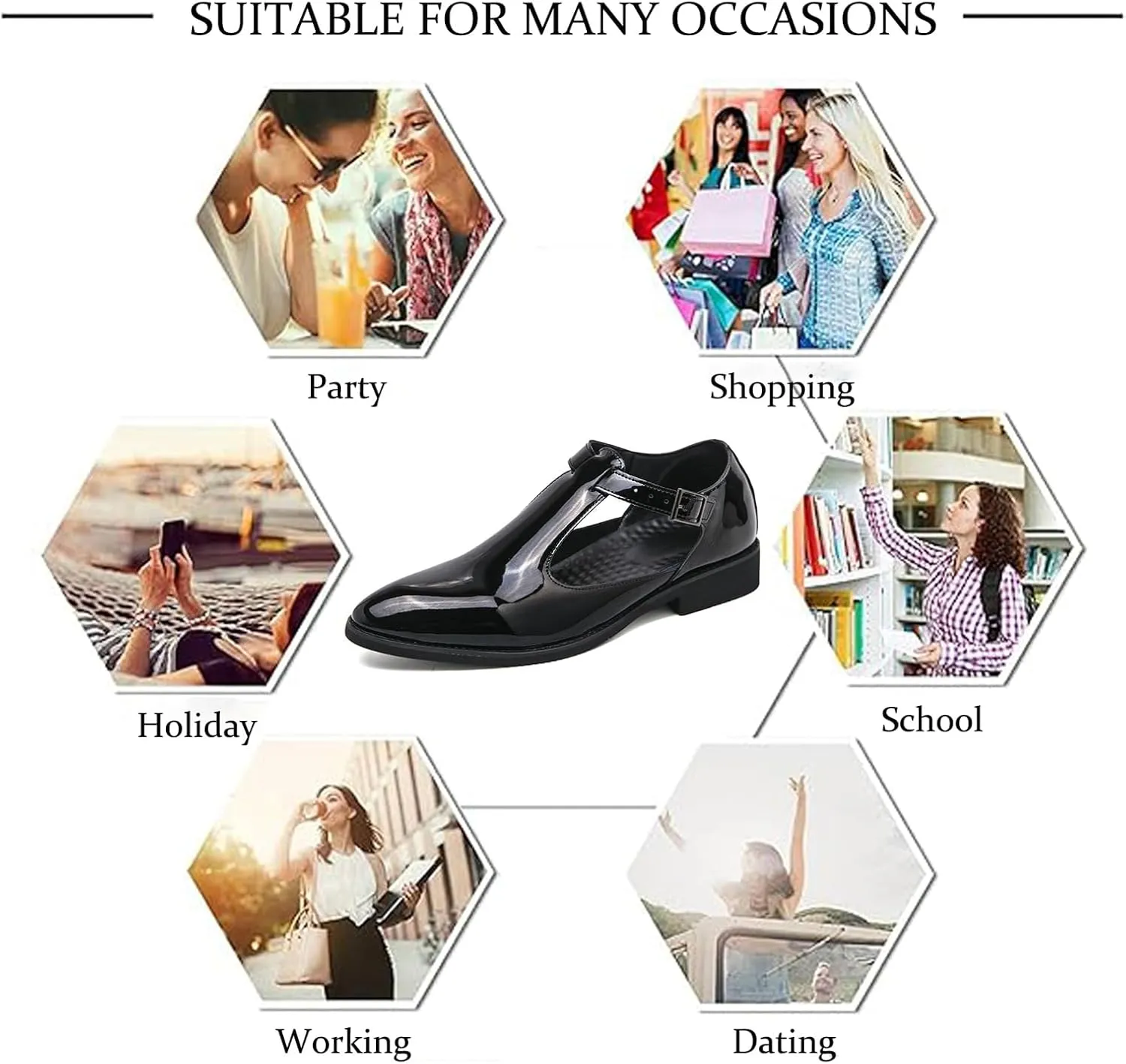 Men's Patent Leather Cutout Low Heel Business Dress Shoes Comfortable Breathable Closed Toe Buckle Slip-On Formal Oxfords Fashion Modern Wedding Office Work Tuxedo Derby Shoes