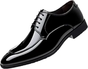 Men's Patent Leather Derbys Lace Up Formal Dress Shoes Comfortable Wedding Shoes for Men