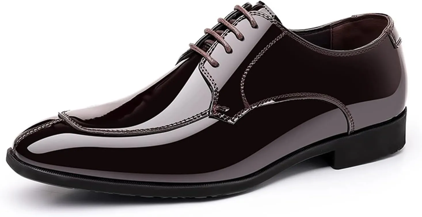 Men's Patent Leather Derbys Lace Up Formal Dress Shoes Comfortable Wedding Shoes for Men