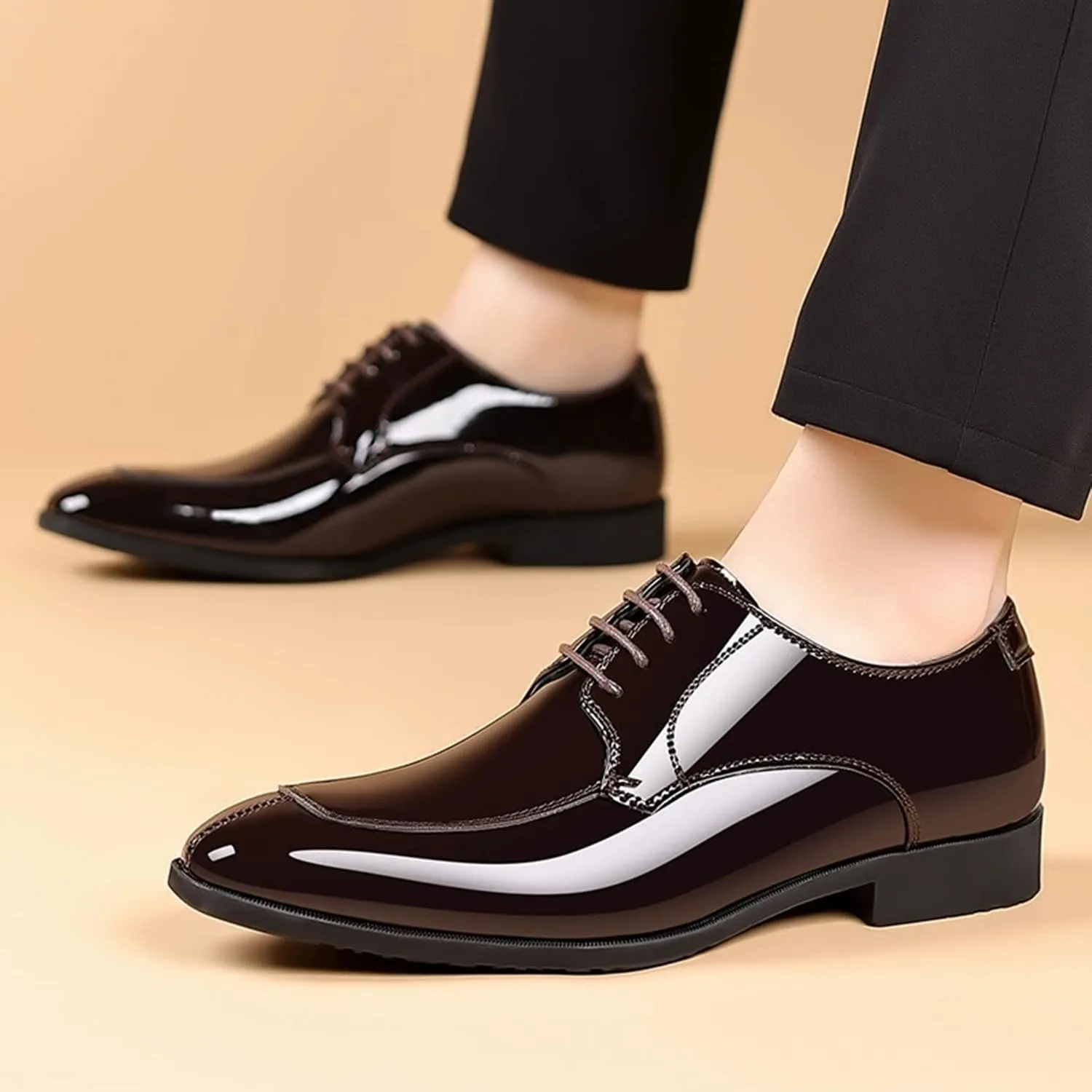 Men's Patent Leather Derbys Lace Up Formal Dress Shoes Comfortable Wedding Shoes for Men