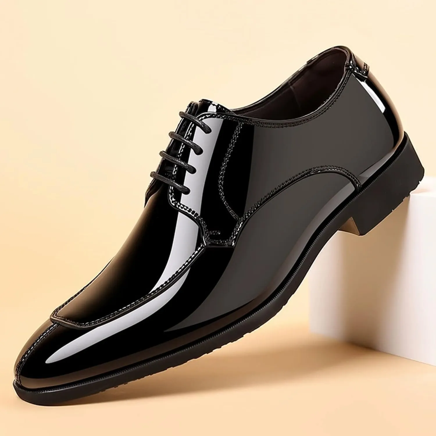 Men's Patent Leather Derbys Lace Up Formal Dress Shoes Comfortable Wedding Shoes for Men