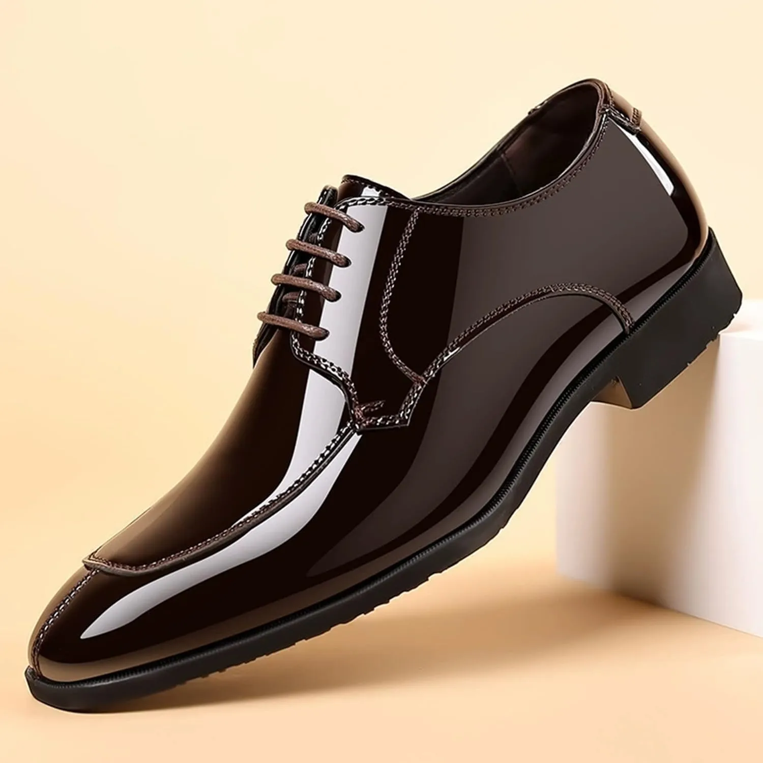 Men's Patent Leather Derbys Lace Up Formal Dress Shoes Comfortable Wedding Shoes for Men