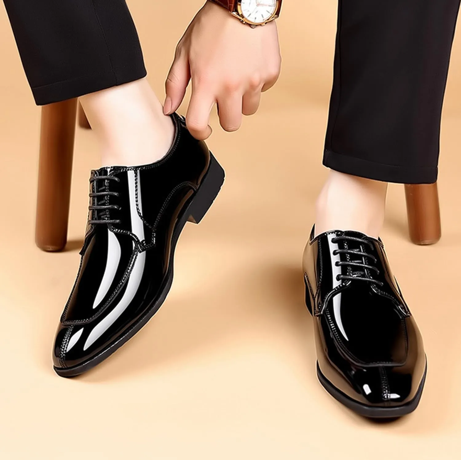 Men's Patent Leather Derbys Lace Up Formal Dress Shoes Comfortable Wedding Shoes for Men