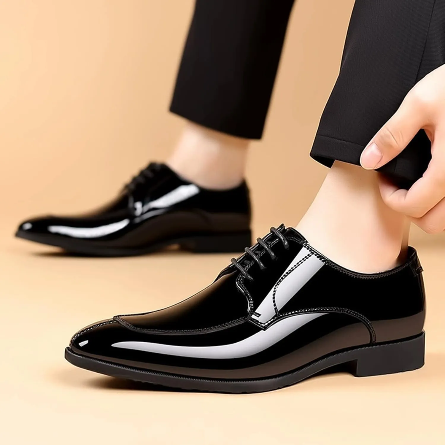 Men's Patent Leather Derbys Lace Up Formal Dress Shoes Comfortable Wedding Shoes for Men