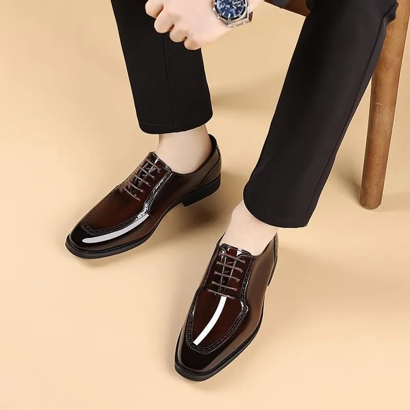Men's Pointed Toe Dress Shoes Shiny Patent Leather Lace Up Casual Prom Party Shoes Men Platform Oxfords