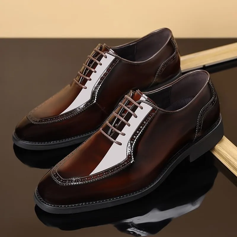 Men's Pointed Toe Dress Shoes Shiny Patent Leather Lace Up Casual Prom Party Shoes Men Platform Oxfords